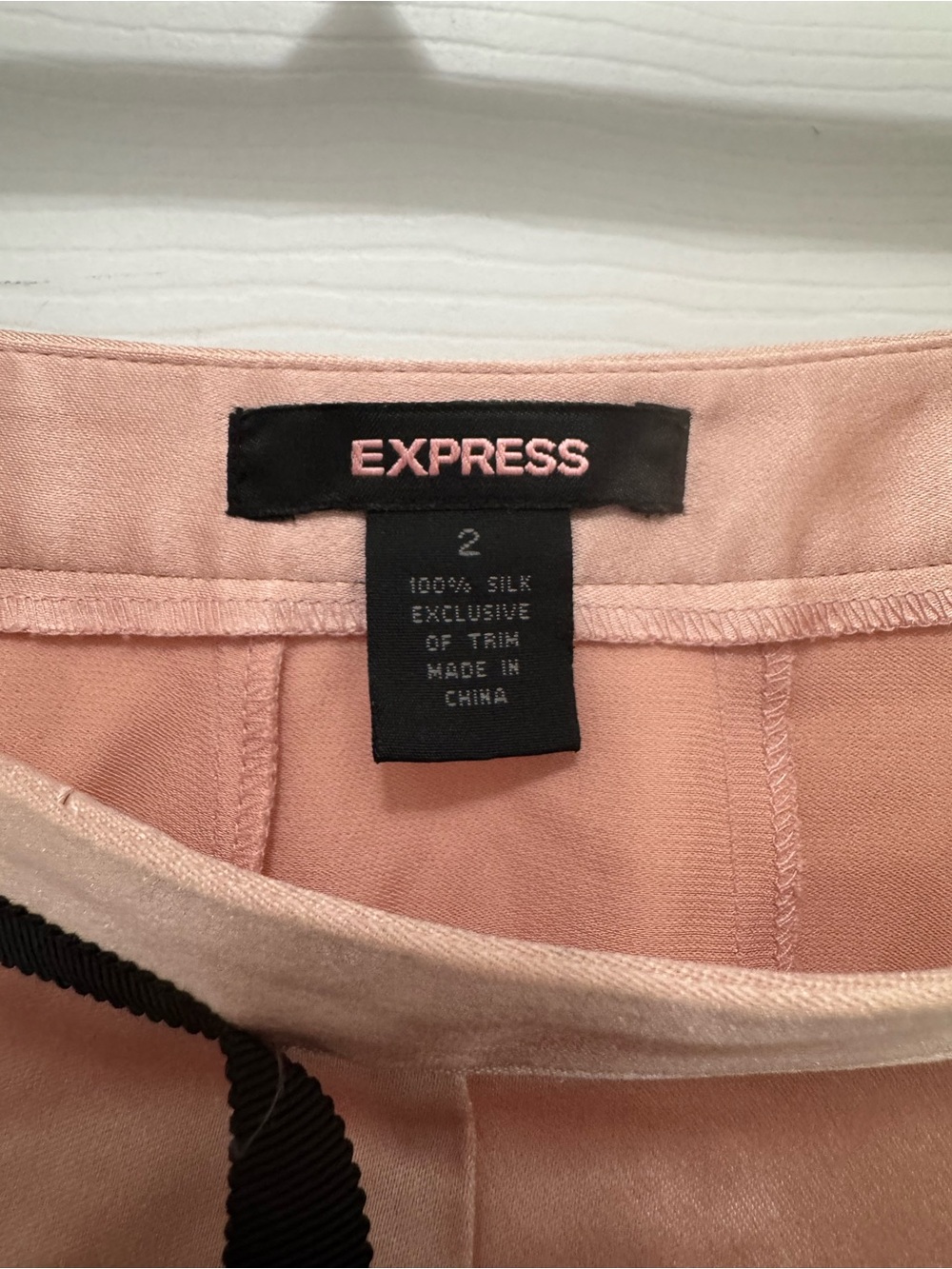 Y2K Style Express Blush Pink A-Line 100% Silk Skirt with Black Trim - Picture 14 of 15